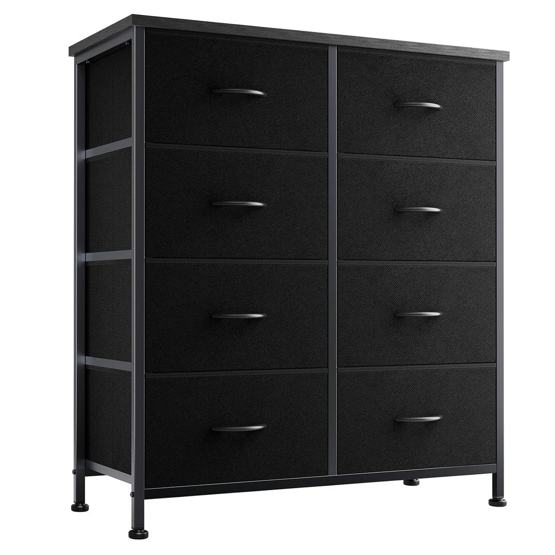 Dresser for Bedroom with 8 Drawers, Anti-Tip Tall Fabric Chests Storage Organizer Tower Furniture with Wooden Top Metal Frame for Clothes, Closet, Living Room, Hallway, Entryway (11.8"D x 31.4"W x 36.3"H (8 Drawers), Black)