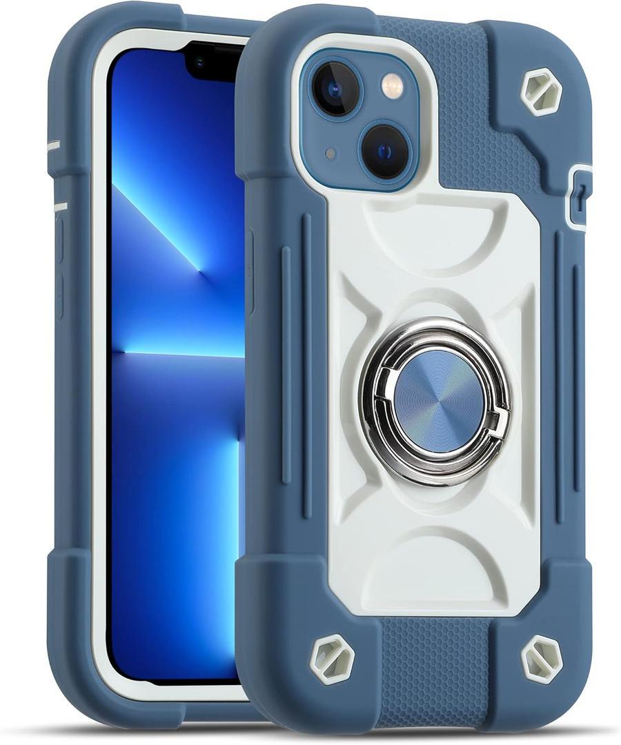 MARKILL Compatible with iPhone 14 Case/iPhone 13 Case 6.1 Inch with Built-in 360Rotating Ring Stand, Military Grade Drop Protection Full Body Rugged Heavy Duty Durable Cover Blue