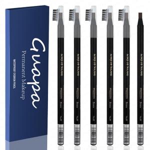 6pcs Waterproof Red Microblading Eyebrow Mapping Pencil Hard Core Peel Off Permanent Makeup Lip Tattoo Pencil (Brown)