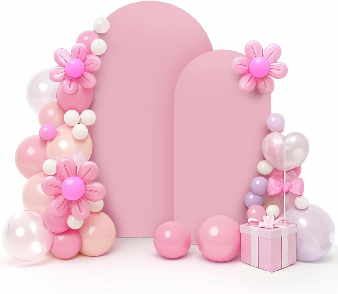 LEBENGURU Set of 2 Upgraded Wedding Arch Cover,Dusty Pink Spandex Fitted Arch Backdrop Cover, Round Top Chiara Stand Covers for Birthday Party Baby Shower Banquet Balloon Dcor(6FT,7.2ft)