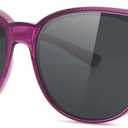 Meeloog Over Glasses Sunglasses for Women Polarized Stylish Large Shades Cover Glass Women Cateye Round UV400 for Driving (Purple Frame Black Lens)