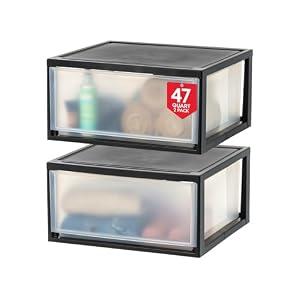 IRIS USA 2-Pack, 47 Qt. Extra Large Stacking Drawer Organizer, Black