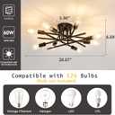 ASGYISA 8-Lights Semi Flush Mount Ceiling Light FixtureModern Black Vintage Metal Sputnik Chandelier Ceiling Lamp for Bedroom Kitchen Dining Room Living Room with E26 Bulb Base