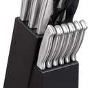 Oster Baldwyn 14 Piece Stainless Steel Cutting Kitchen Knife Cutlery Set with Swivel Block Holder and Knife Sharpener, Brushed Satin
