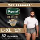 Depend Real Fit Adult Diapers, Incontinence Underwear for Men, Disposable, Maximum Absorbency, Large/Extra Large, 52 Count (2 Packs of 26)