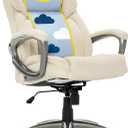 Serta Garret Executive Office Chair, Ergonomic Mid-Back with Lumbar Support, Semi-Plush Cushion and Body Pillows, Padded Armrests, Swivel Base, Bonded Leather, Ivory White
