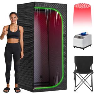 Portable Steam Sauna Tent for Home, Infrared Sauna, Tent with Clear View Door and Red Light, Black, Full Size Square Sauna for Home, 3L Steamer, 9 Heat Levels