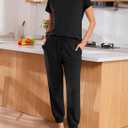 Ekouaer 2 pack Pajama Sets for Womens Jogger Pants Pjs Short Sleeves Lounge Set Soft Sleepwear with Pockets (Black, M)