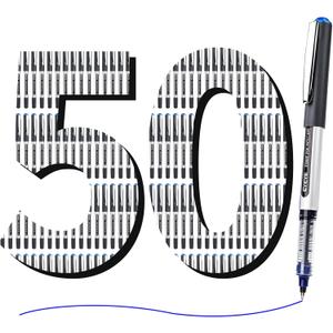 EYEYE 0.5mm Rollerball Pens Blue, 50 Pack Extra Fine Point Liquid Ink Roller Ball Pen Quick Dry, Blue Ink Pens Fine Point Smooth Writing Pen for Journaling, Note Taking, Office, School Supplies