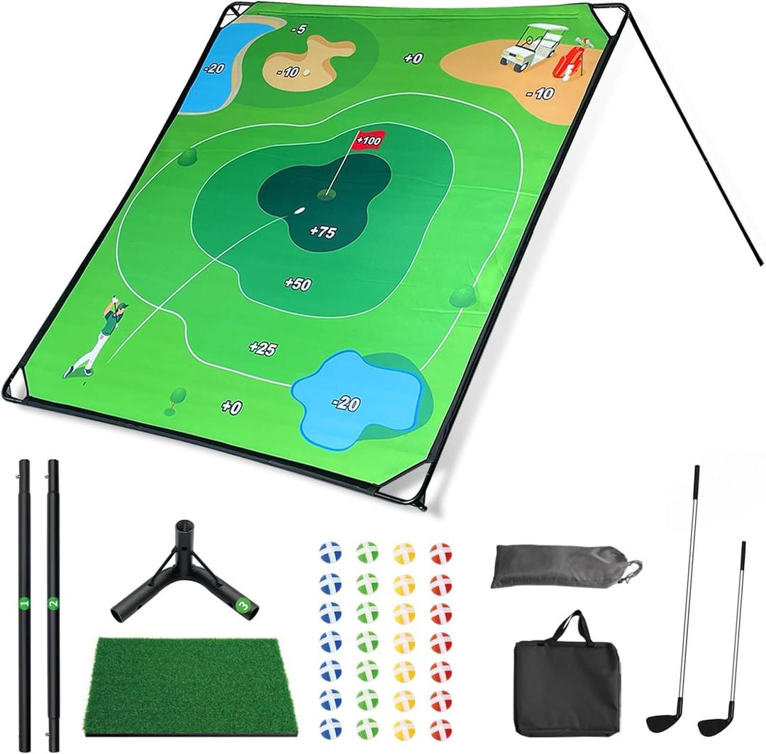Golf Chipping Game Set  Portable Golf Practice Mat with 28 Balls, 2 Putters, Putting Mat & Carry Bag  Indoor Outdoor Backyard Golf Set for Kids, Dads & Family Fun