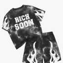 WDIRARA Boy's Letter Graphic 2 Piece Outfits Short Sleeve Tie Dye Shorts Set Tracksuit, 11Y