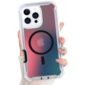 Bonoma for iPhone 16 Pro Max Case, Iridescent Back, Magnetic Support for MagSafe Shockproof Cover, Crystal and Corner High-Duty Protection for Girls Women -Black