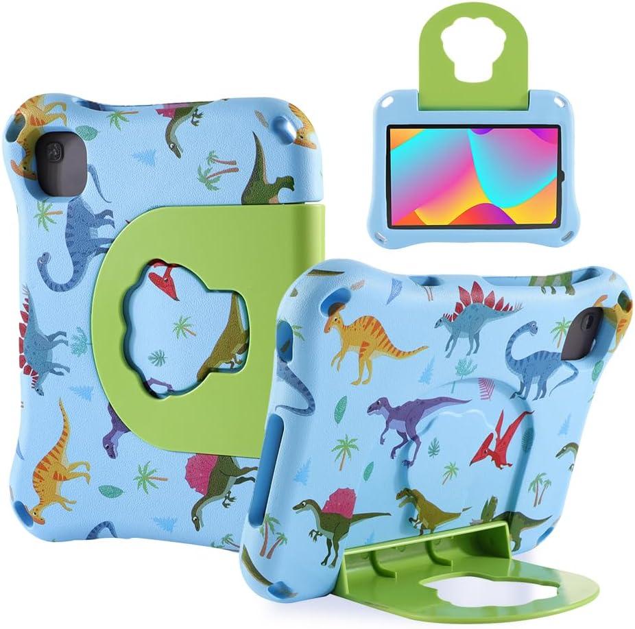 TCL Tab 8 LE 9137W 8LE 2023 Kids Tablet Case for Kid Girl Toddlers Blue Dinosaur Dino Light EVA Kid-Friendly Shockproof Drop Protector Durable Cover with Stand Handle (KL)