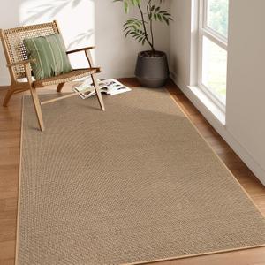 Lahome Noe Farmhouse Rugs for Living Room, Large 5x8 Neutral Area Rug for Bedroom Dining Room, Beige Non Slip Stain Resistant Floor Carpet for Office Entryway, Beige/Khaki