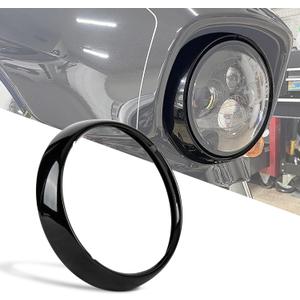 PSLER Motorcycle 7" Headlight Lamp Trim Ring Cover Headlight Assembly Fit for Touring Road King Electra Glide Street Glide Tri Glide FLHT FLHR (Black)