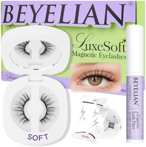 BEYELIAN Magnetic Eyelashes with Applicator Kit, Upgrade Reusable Magnetic Lashes With Fixer, No Glue Needed Soft Magnetic Eyelash for Eye (Lightweight & Comfortable)