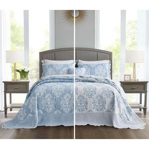 HZ & HY Oversized King Bedspreads, Jacquard Damask, Soft Blue, Oversized King/Cal King
