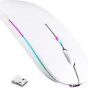 Rechargeable Wireless Mouse, LED Bluetooth Wireless Mouse for iPad, Slim Portable Computer Mice with USB Receiver, BT5.4 and 2.4G Dual Connection, Quiet Silent for Laptop/Notebook/pc/iPad/Chromebook (White)