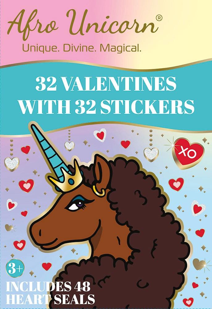 Pack of 3 Afro Unicorn® Valentine's 32 Stickers