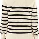 KIRUNDO Women's Striped Sweaters 2024 Fall Winter Outfits Crewneck Ribbed Knit Pullover Trendy Tops with Metal Buttons (Beige White, Medium) (M)