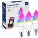 E12 Smart Bulb 60W Equivalent, 500LM 6W WiFi Candelabra LED Light Bulb Compatible with Alexa/Google Home, No Hub Required, RGBCW Chandelier Candle Bulb, 2.4G WiFi Only, ETL Listed, 3PCS