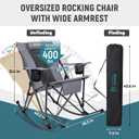 FUNDANGO Oversized Rocking Camping Chair for Adults, Portable Folding Lawn Chairs for Outside with Pillows, Wide Armrest, 2 Cup Holders, Carry Bag for Patio Garden Outdoor Supports 400Lbs (Grey)
