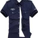 Gihuo Men's Military Tactical Shirt Short Sleeve Cargo Work Outdoor Hiking Camping Hunting Fishing Navy XXL