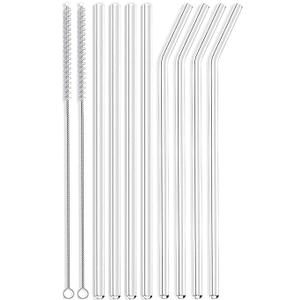 ALINK Skinny Clear Glass Straws, 10.5" x 7 mm Long Reusable Drinking Straws for 30 oz 20 oz RTIC/YETI Stanley Tumblers, Mason Jars, Pack of 8 with 2 Cleaning Brush