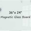 MaxGear Magnetic Glass Dry Erase White Board 36" x 24", Wall Mounted Glass Dry Erase Board, Large Frameless Whiteboard with 1 Eraser for Office, School, Home (36"W x 24"H)