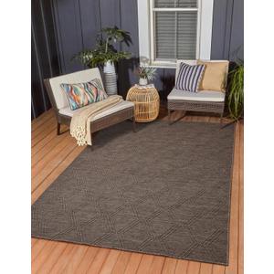 Darla Textured Foldable Indoor Outdoor Rug, 8x10, Weather Resistant, Easy Clean, UV Resistant, Lightweight Contemporary Geometric Patio Carpet for Porch, Deck, Living Room (8'x10', Brown)