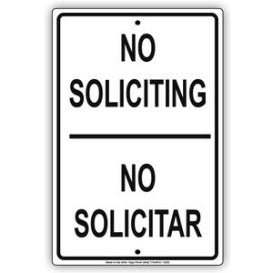 No Soliciting No Solicitar Bilingual English Spanish Property Restriction Alert Attention Caution Warning Notice Aluminum Metal Tin 8" X 12" inch Sign Plate