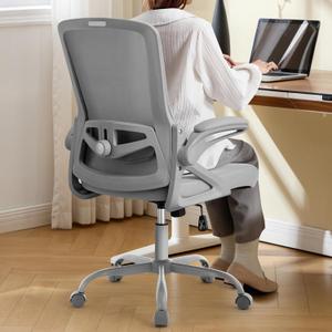 Ergonomic Office Chair, Desk Chair with Adjustable Lumbar Support, Breathable Mesh Comfy Computer Chairs with Flip-up Armrests Executive Task Chair for Adults Home Office (Gray)