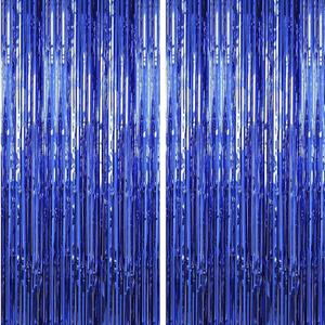 2Pack Large Dark Blue Foil Fringe Curtain - 3x6.5 Feet Blue Streamers Backdrop Curtain for Birthday Background Baby Shower Wedding Engagement Bridal Shower Bachelorette Decorations