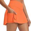 CRZ YOGA Athletic Shorts for Women High Waisted Flowy Ruffle Skirt Overlay for Workout Running Tennis with Zip Pocket, Orange