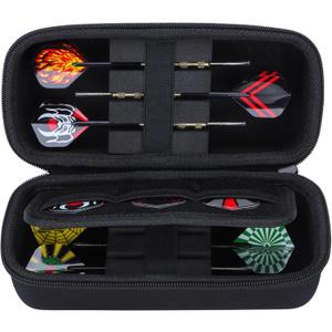 Hard Case Compatible with Steel or Soft Darts Set, Storage Holder Fits Dart Tips Shafts Flights and Accessories (All Black Case)