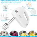 WEPSEN Hand Mixer Electric Mixing Bowls Set, 5 Speeds Handheld Mixer with 4 Nesting Stainless Steel Mixing Bowl, Measuring Cups Spoons 200W Kitchen Blender Whisk Beater Baking Supplies For Beginner