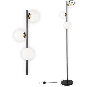 Floor Lamp Modern 3 Globe for Living Room Bright Lighting LED Standing Light for Bedrooms Offices (Black)
