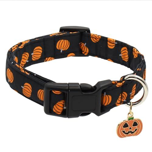 Bubblepup Fall Dog Collar, Soft Cotton Pet Collars Pumpkins Pattern Dog Collars for Dogs S