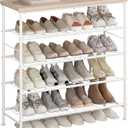 Shoe Rack Organizer 5 Tier for Closet Entryway Free Standing Metal Storage Shoe Shelf with MDF Top BoardWhite+Oak