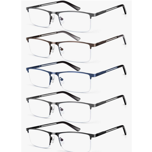 Blue Light Blocking Reading Glasses for Men, Half Frame Metal Readers Spring Hinge Eyeglasses Anti Eyestrain/Glare/UV +3.0