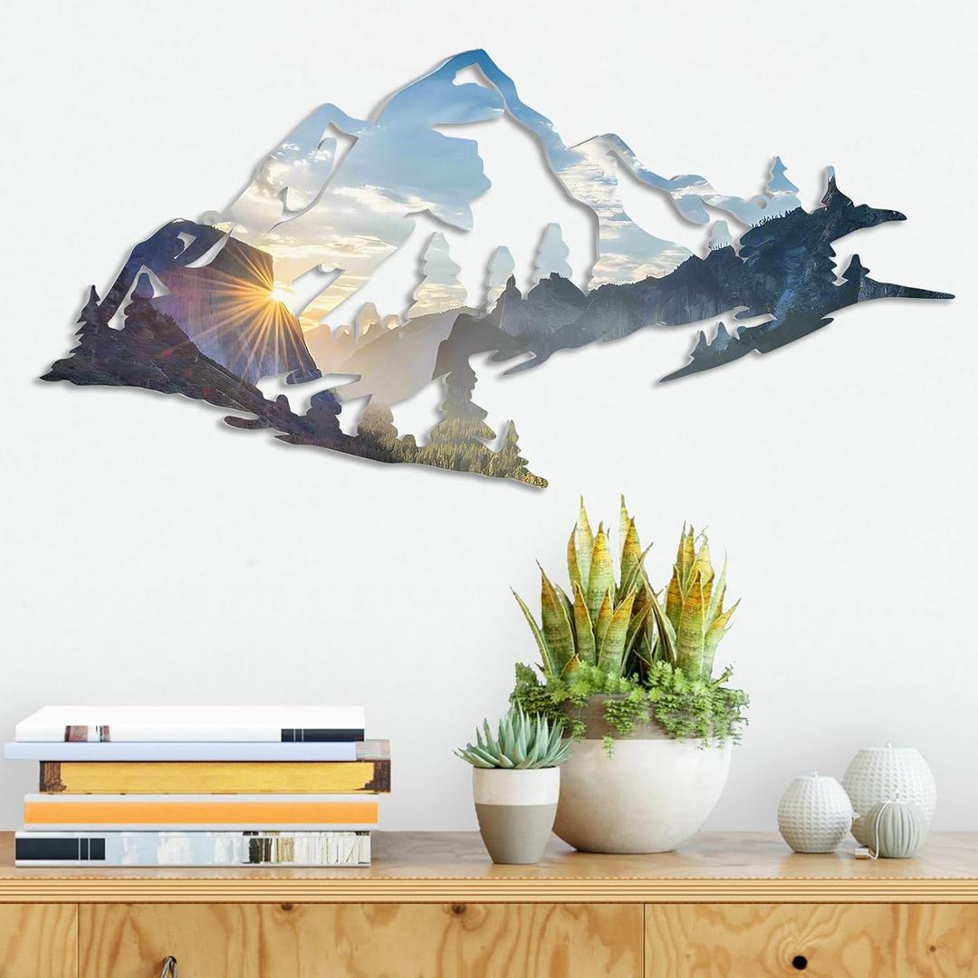 Blulu Mountain Wall Art Decor Metal Mountain Art 15.75 Inch Small Nature Forest Wall Decor Rustic Summit Accent Decoration for Bedroom Garden Home Living Room Outdoor Office