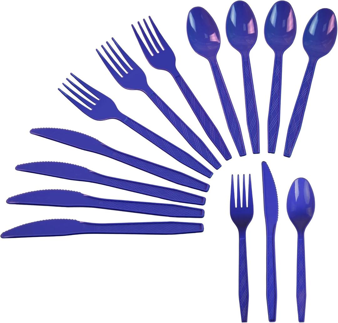 240 Pcs Disposable Blue Plastic Silverware Set, Including Blue Party Forks, Knives And Spoons 80 Pieces Each For Parties, Weddings, Birthdays, Home Offices, Takeout