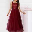 BeryLove Sequin Dress for Woman Vintage A Line Wedding Formal Swing Mesh Dress Sleeveless Cocktail Maxi Gowns (Red, XXL)