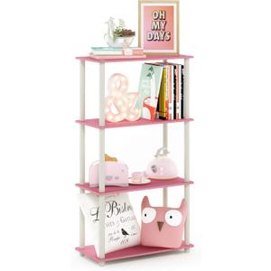 Furinno Turn-N-Tube 4-Tier Multipurpose Shelf Display Rack, Round Tubes, Pink/White