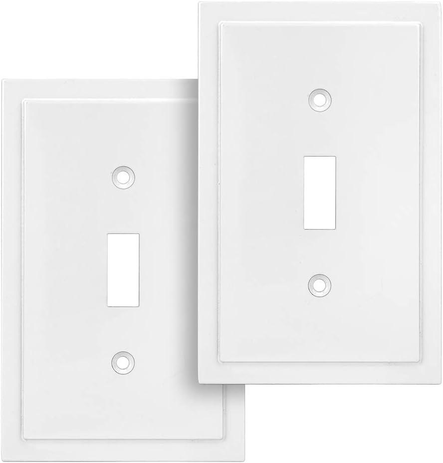 Henne Bery Modern Edge Decorative Wall Plate Switch Plate Outlet Cover, Durable Solid Zinc Alloy (Single Toggle 2PK, White)