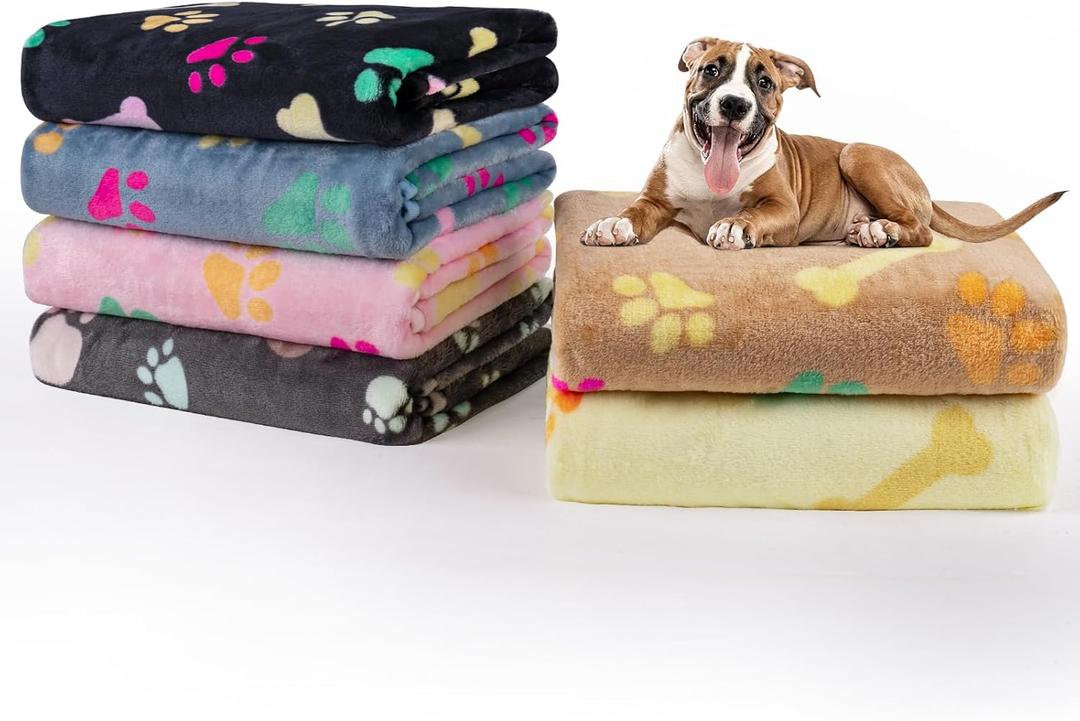 Dono 1 Pack 6 Blankets for Dogs, Soft Fluffy Paw Print Pattern Fleece Pet Blanket Warm Sleep Mat Cute Print Design Puppy Kitten Blanket Doggy Mat for Dog Cat Kitten Doggy (Bone-2)