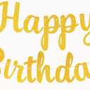 Accevo Happy Birthday Banner, Pre-Strung No Assembly Sign, Garland, Wall & Door Banner Flag for Women, Men, Boys & Girls Birthday Party Backdrop Decorations (Gold)