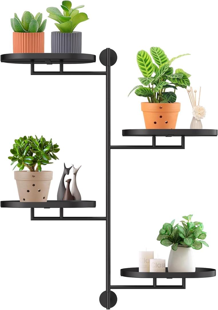 Rotating Window Shelves for Multiple Plants Indoor,4-tier Metal Corner Black Plant Stand Holder Floating Hanger Shelf for WallWindows Sill Gifts for Planter Lover to Enhance Home Decor
