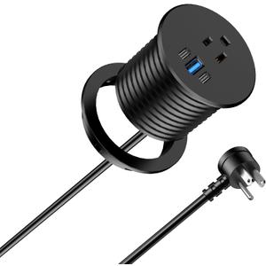 2.5 inch Power Grommet,20W USB-C Charging,1 Outlet with 2 USB C,1 USB Port,Furniture Flush Mount for Desktop,Recessed Power Strip,Workspace Essential Desk Outlet (Black, 6 FT)