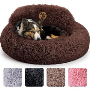 PetJett Calming Dog Bed Medium Size Dog - 30'' Donut Bed, Anti-Slip & Washable Super Soft Fluffy Plush Round Bed, Anti-Anxiety Premium Comfort Pet Bed, Fits Dogs up to 45 lbs - Brown